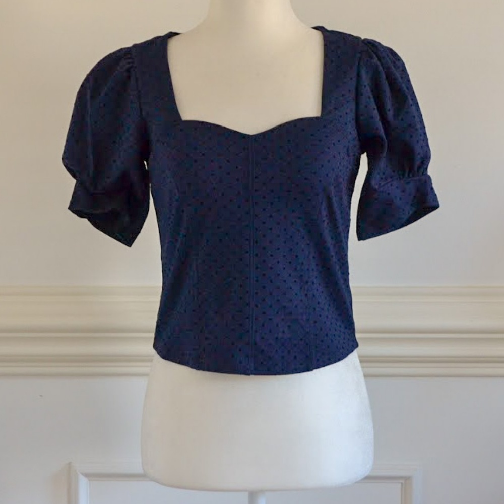 Anthropologie Maeve Blue Dot Crop Top, Size S ,EUC